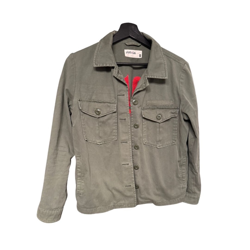 Pistola light green  jacket with red embroidery on the back "BYE" size S